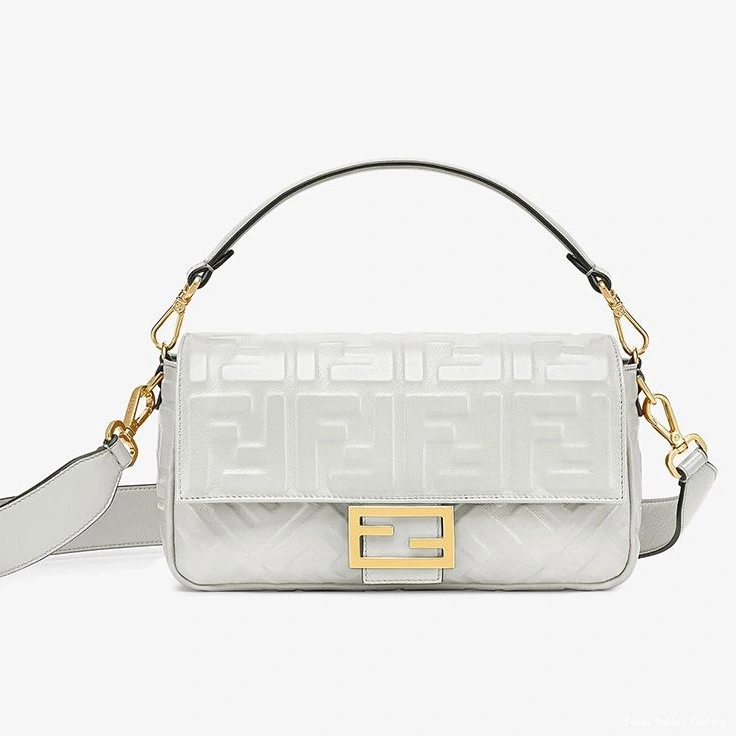 HOT Motif Fendi Bag Medium Leather In FF Nappa Baguette White 0730